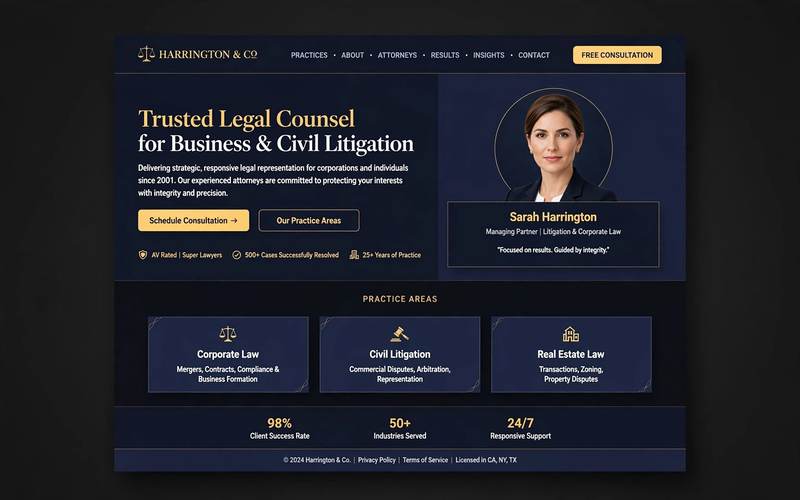 Hudson Legal — law firm website design concept
