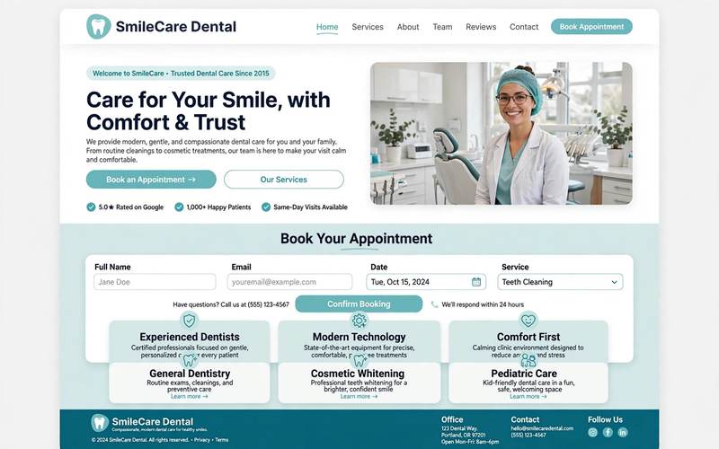 Lakeshore Dental — dental clinic website design concept