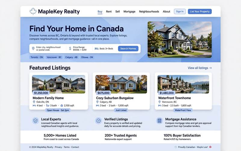 Maple Realty — real estate website design concept