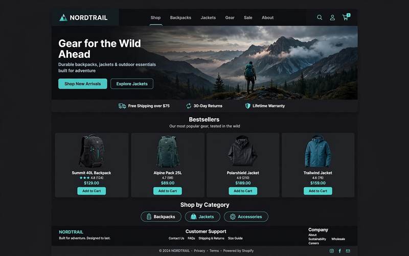True North Gear — outdoor e-commerce website design concept